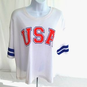 Modern Lux USA Graphic Short Sleeve Crop Top White, Red, Blue Size XL